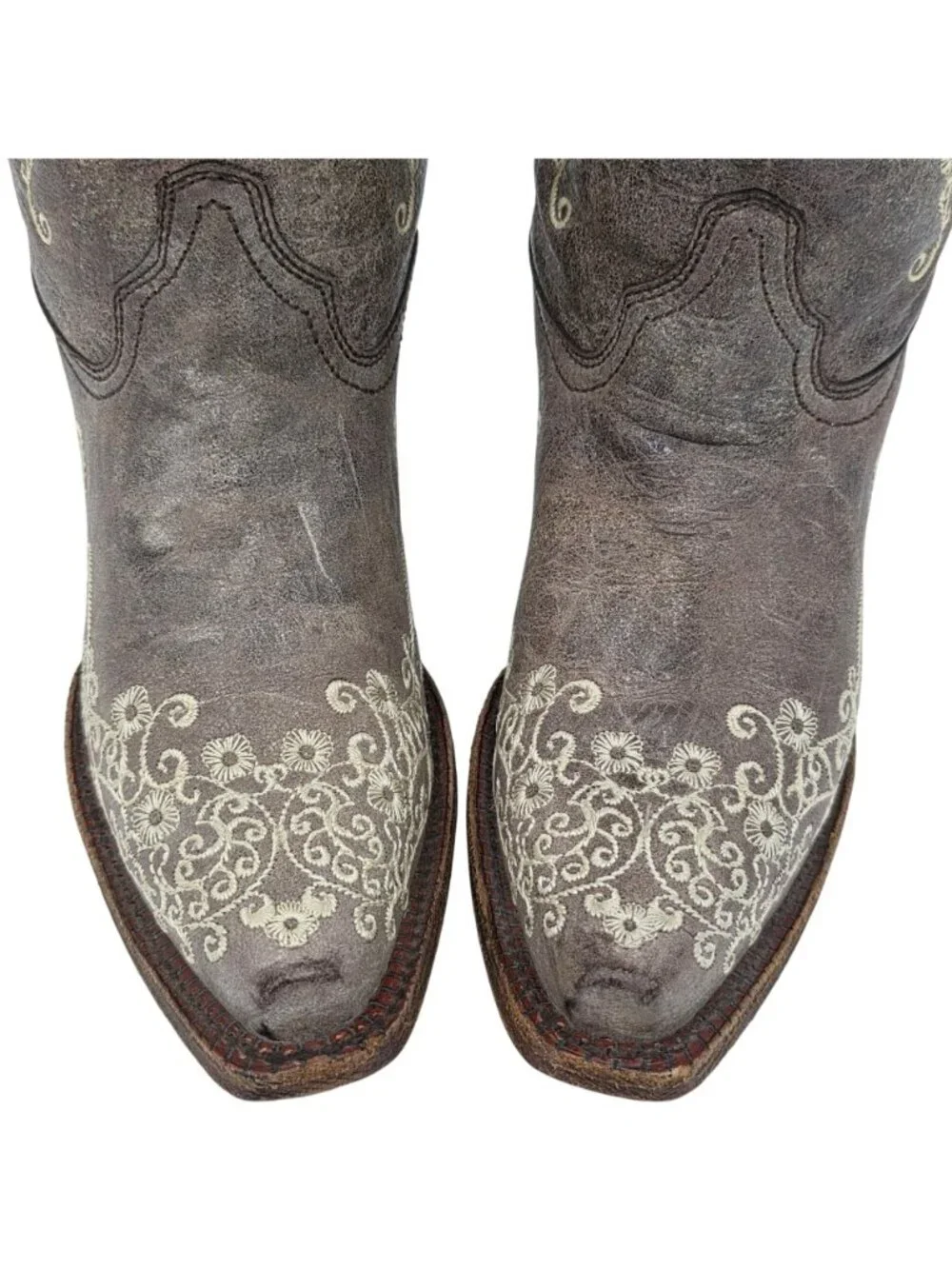 Corral Distressed Brown Leather Floral Cowgirl Western Boots Women 7M Snip Toe - Picture 2 of 16
